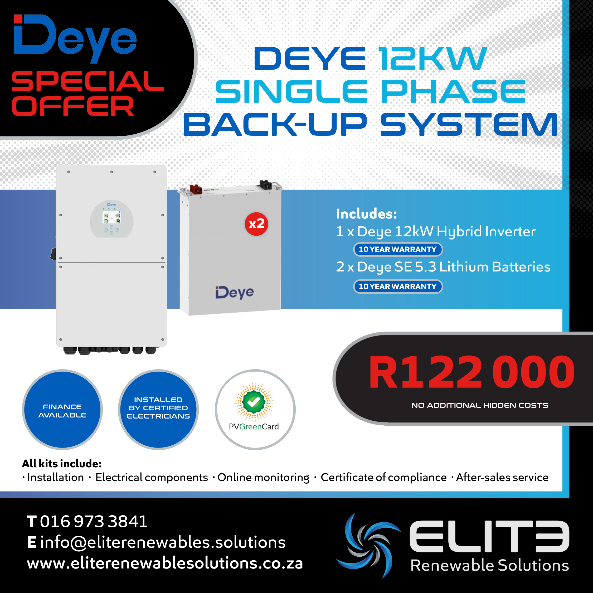 Deye 12Kw Single Phase Back-Up System - Elite Renewable Solutions