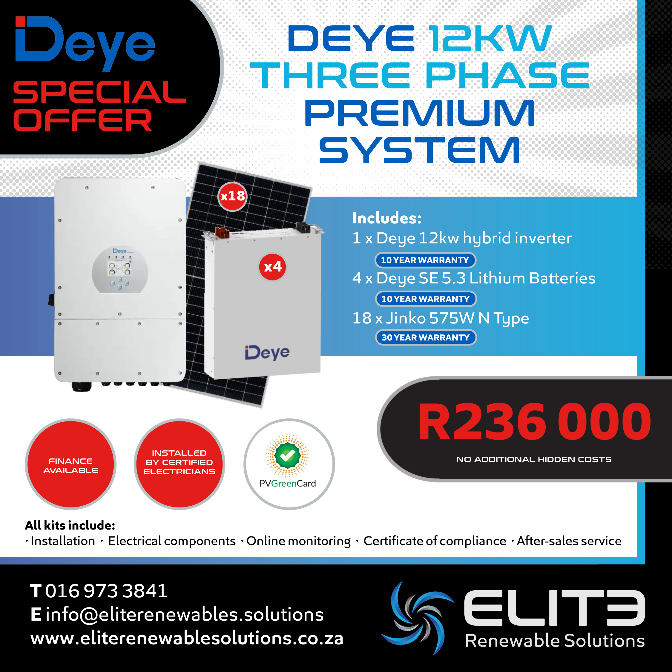 Deye 12Kw Three Phase Premium System - Elite Renewable Solutions