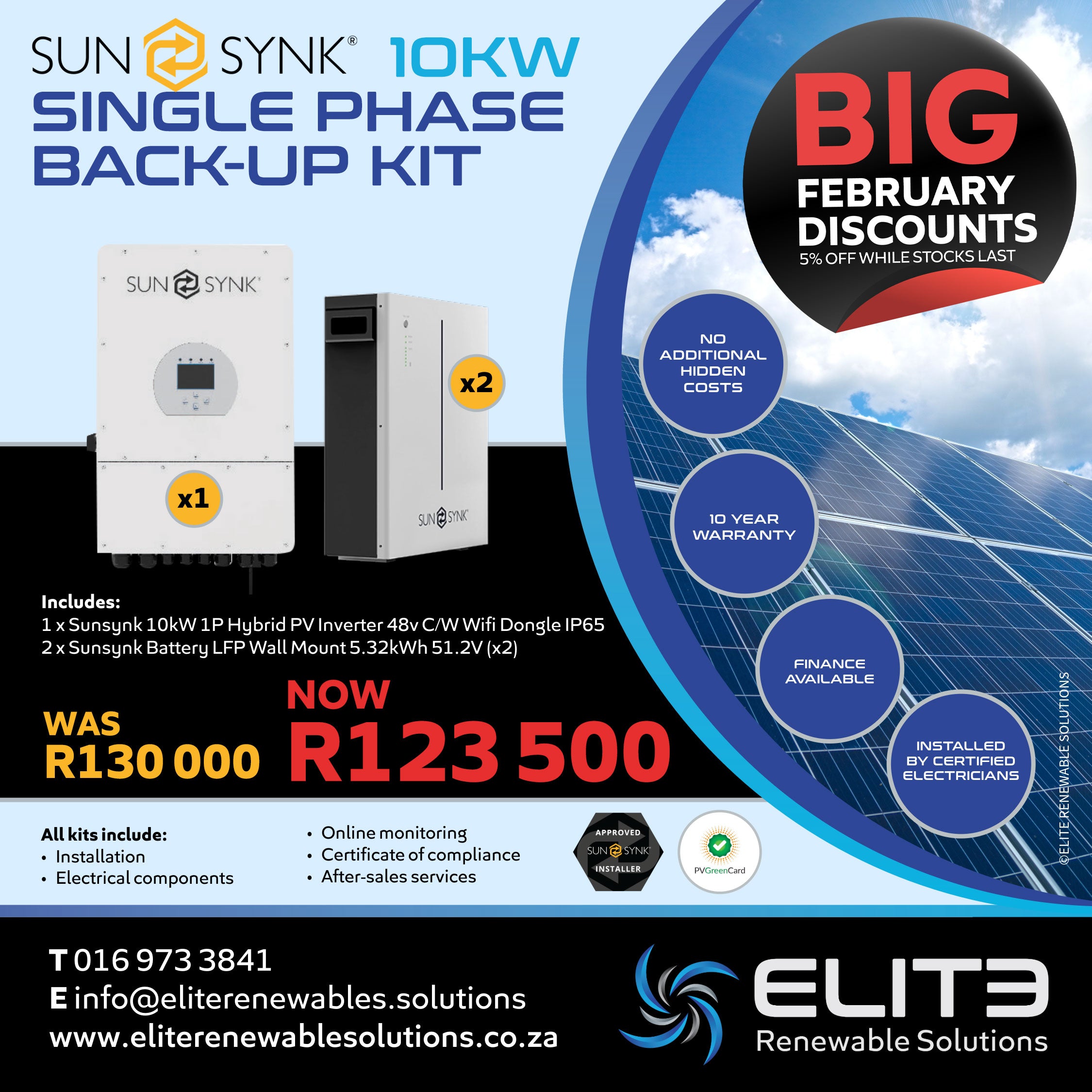 Sunsynk 10KW Single Phase Back-up Kit - Elite Renewable Solutions