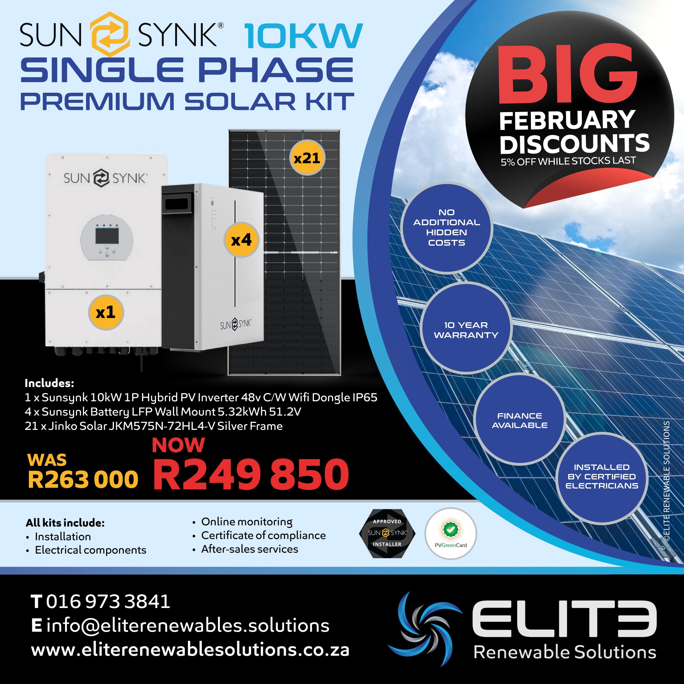 Sunsynk 10KW Single Phase Premium Solar Kit - Elite Renewable Solutions