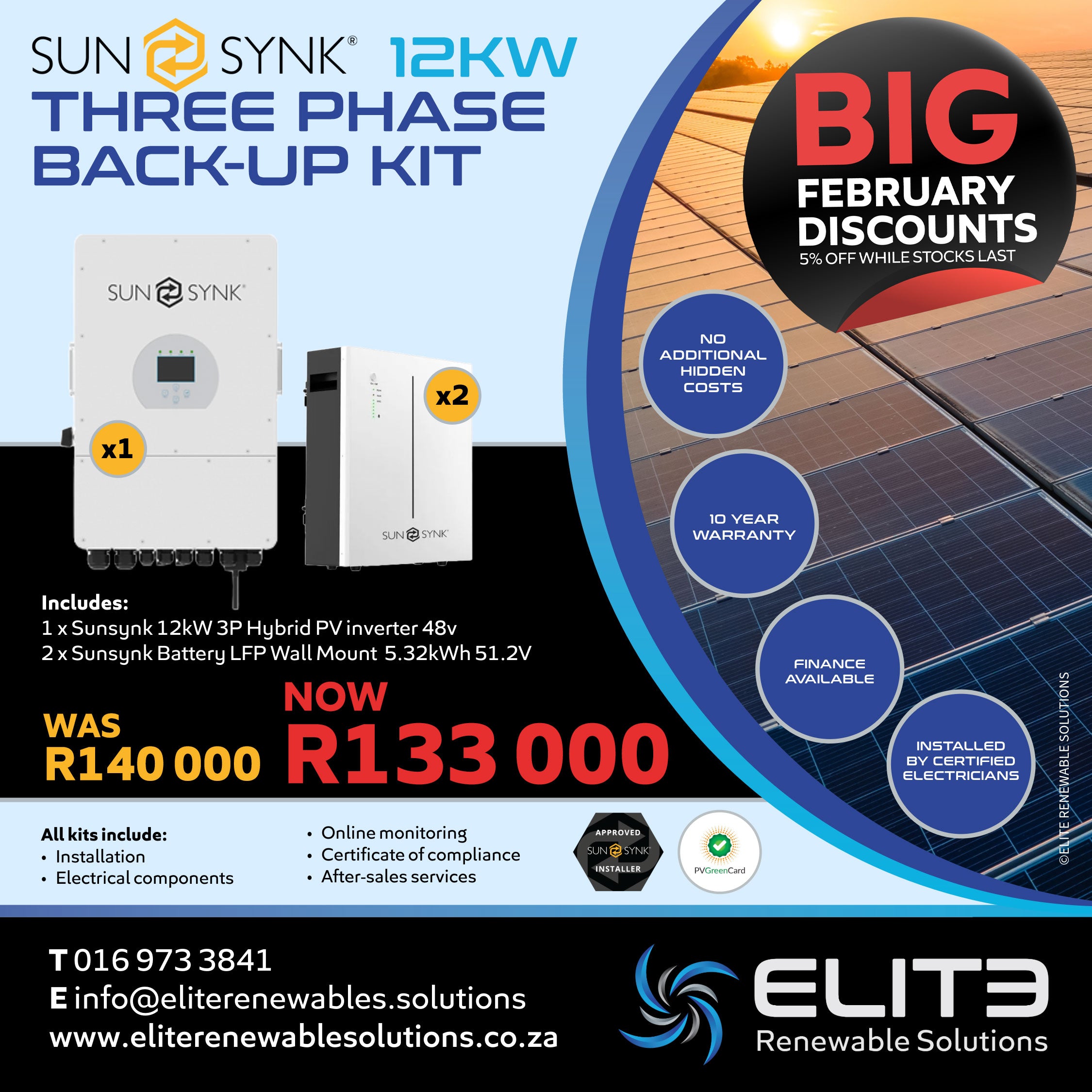 Sunsynk 12kW Three Phase Back-up Kit - Elite Renewable Solutions