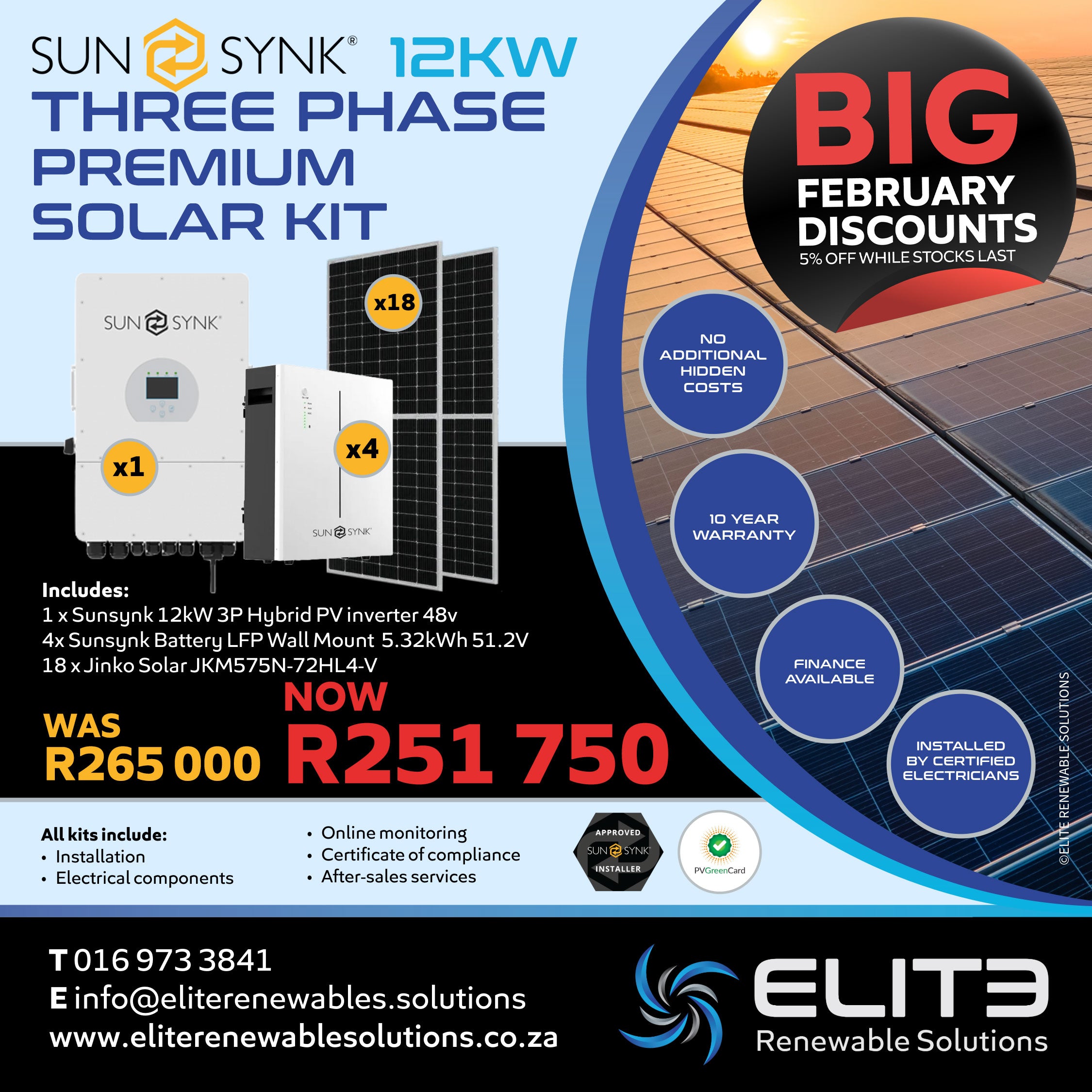 Sunsynk 12kW Three Phase Premium Solar Kit - Elite Renewable Solutions