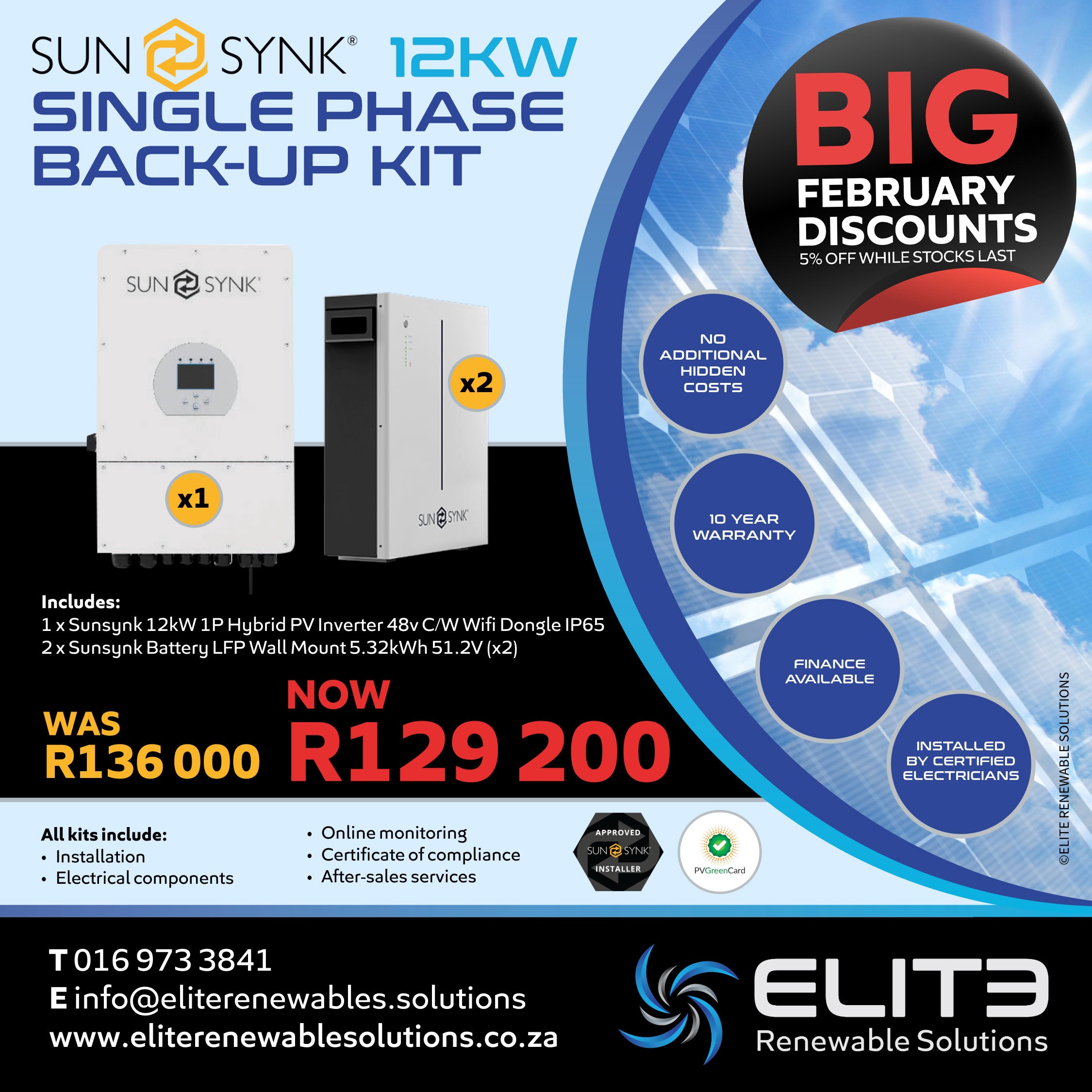 Sunsynk 12KW Single Phase Back-up Kit - Elite Renewable Solutions