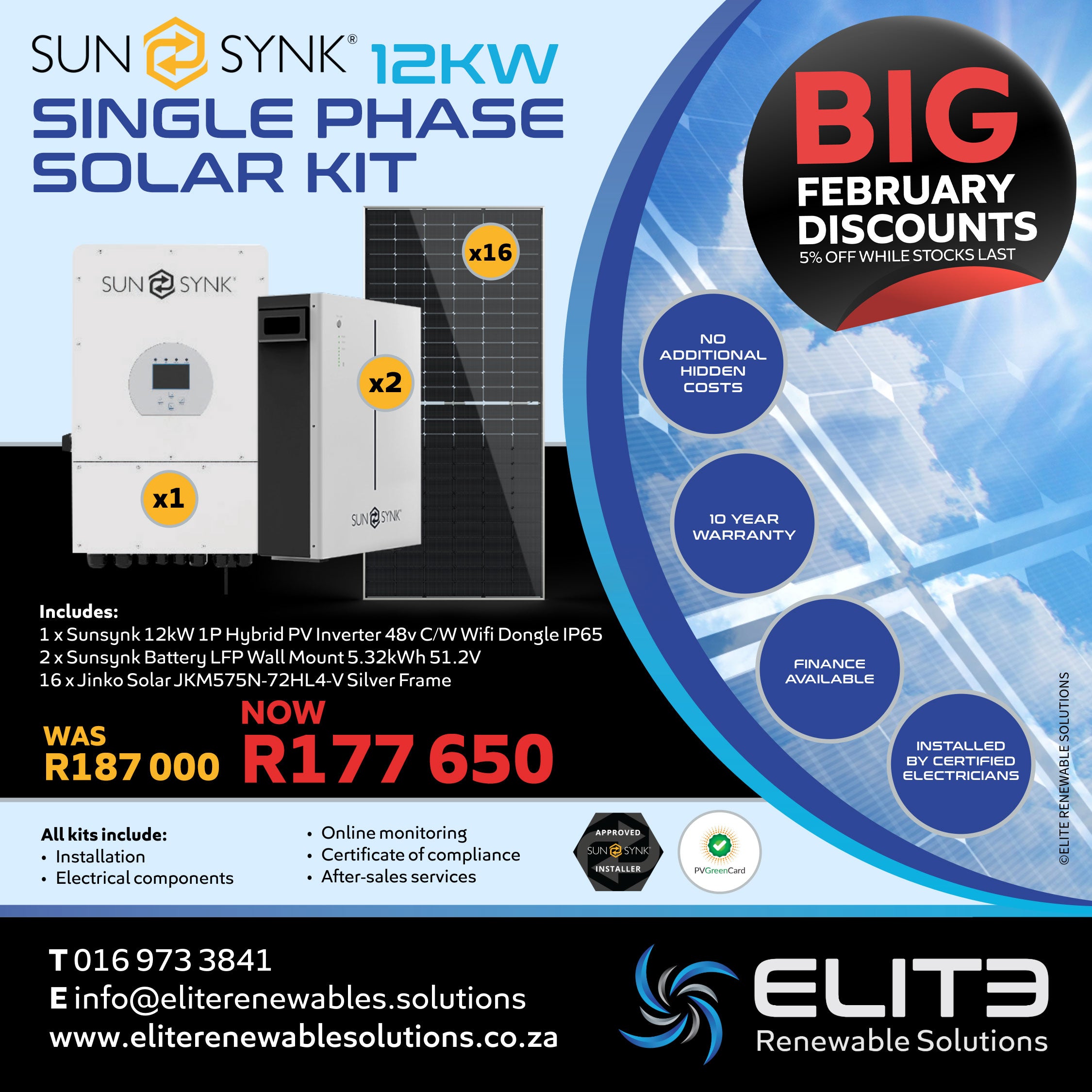 Sunsynk 12KW Single Phase Premium Solar Kit - Elite Renewable Solutions