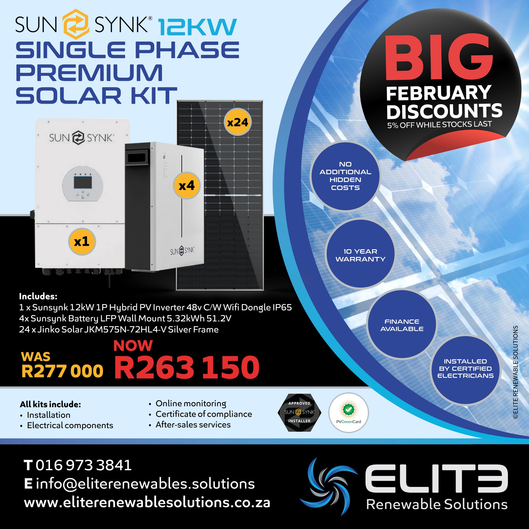 Sunsynk 12kW Single Phase Premium Solar Kit - Elite Renewable Solutions