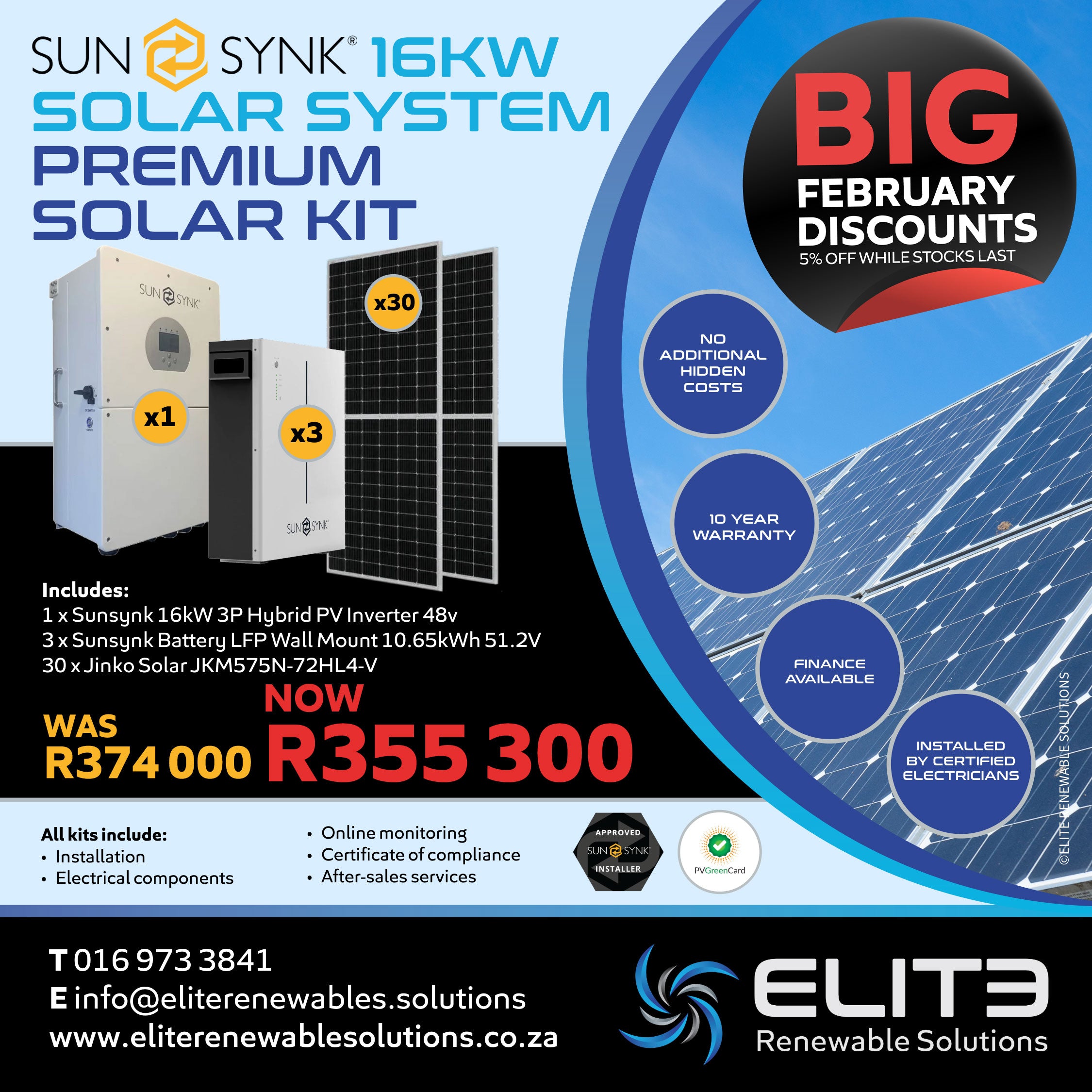 Sunsynk 16KW Solar System Premium Solar Kit - Elite Renewable Solutions