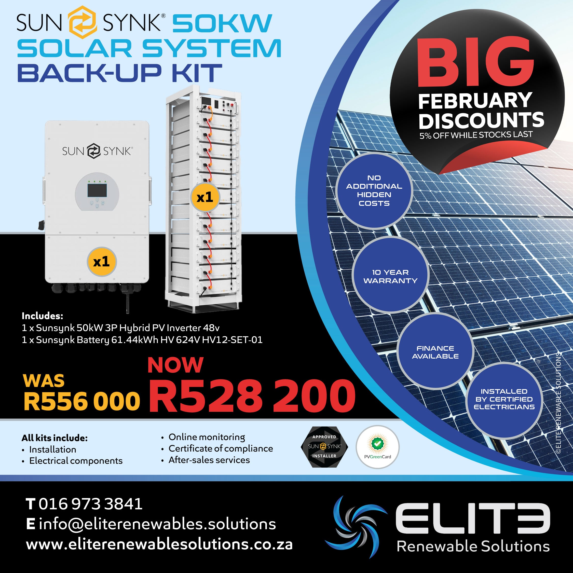 Sunsynk 50KW Solar System Back-up Kit - Elite Renewable Solutions