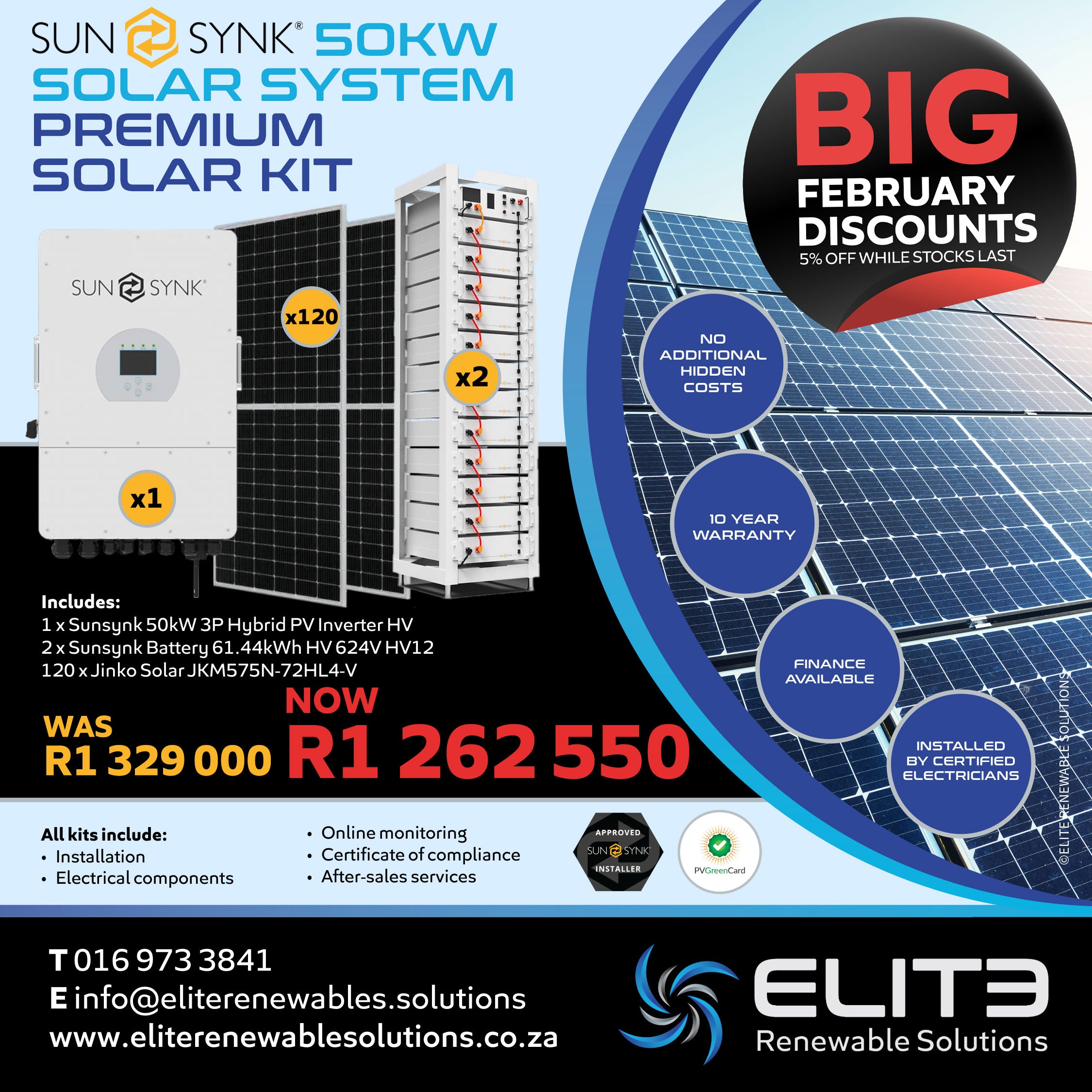 Sunsynk 50KW Solar System Premium Solar Kit - Elite Renewable Solutions