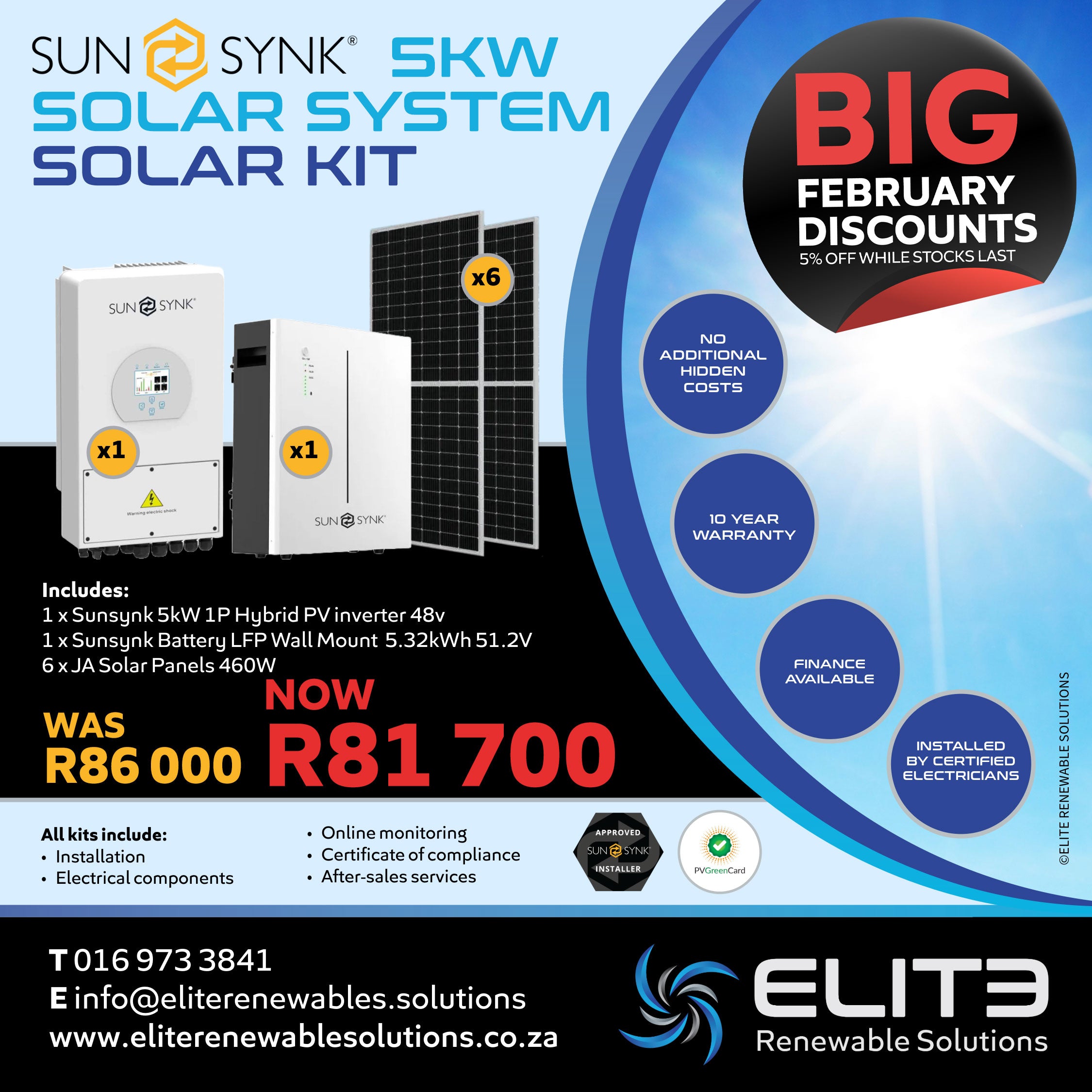 Sunsynk 5KW Solar System Solar kit - Elite Renewable Solutions