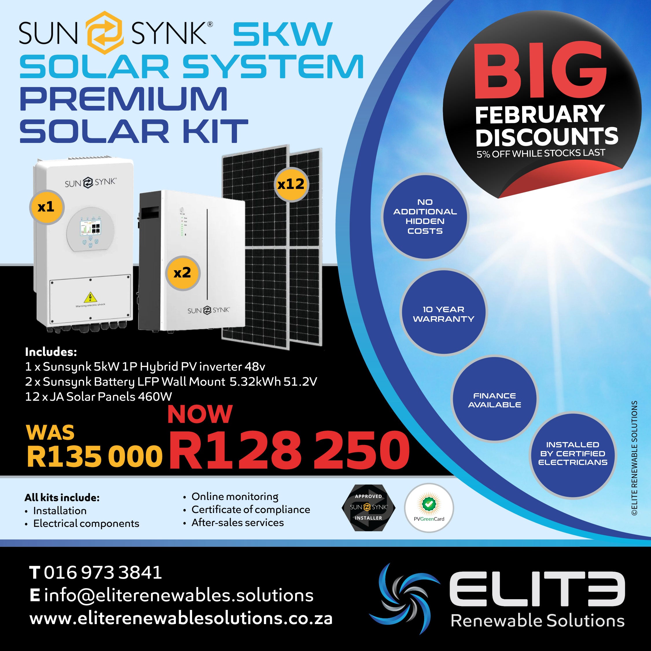 Sunsynk 5KW Solar System Premium Solar Kit - Elite Renewable Solutions