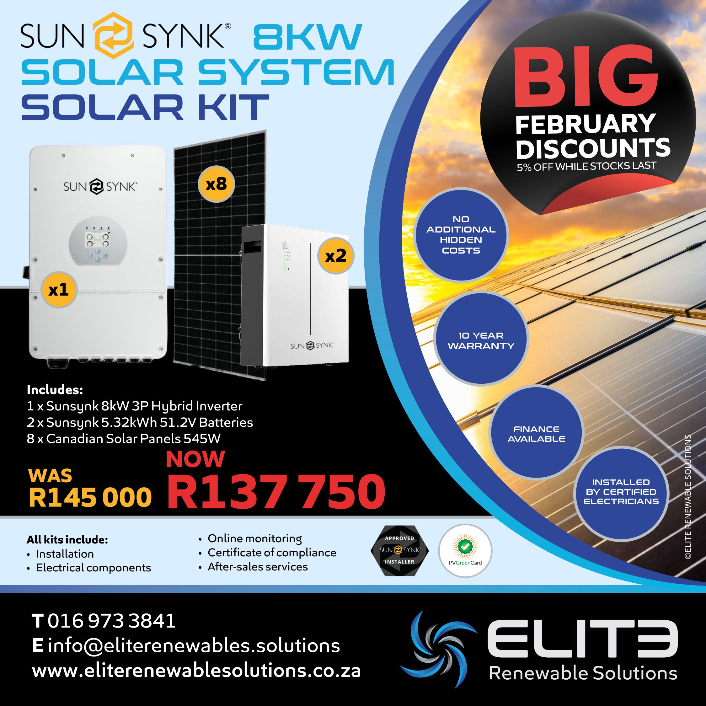 Sunsynk 8KW Solar System Solar Kit - Elite Renewable Solutions