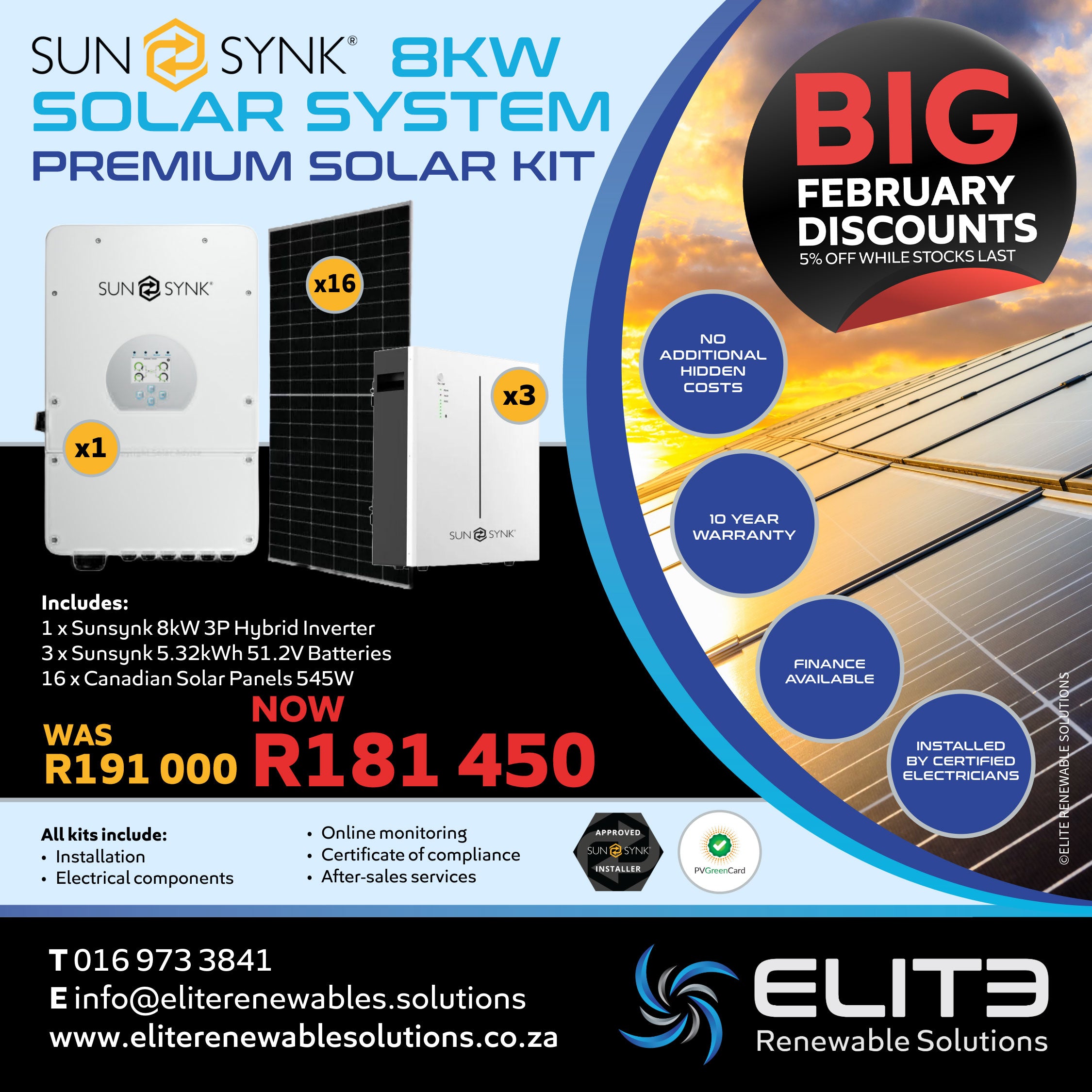 Sunsynk 8KW Solar System Premium Solar Kit - Elite Renewable Solutions