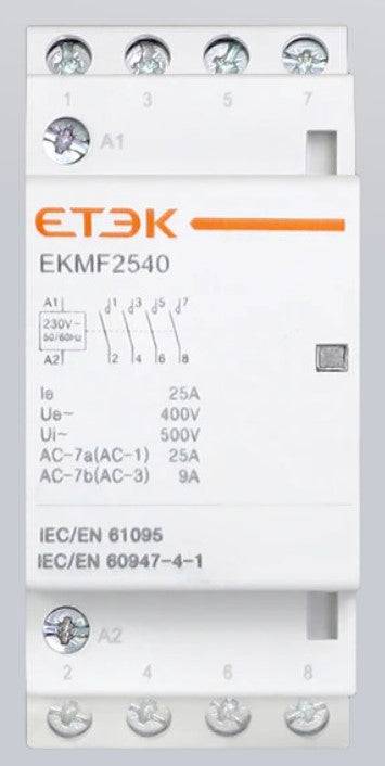 Etek AC Modular Contactor 4P 25A 4NO Coil 230VAC - Elite Renewable Solutions