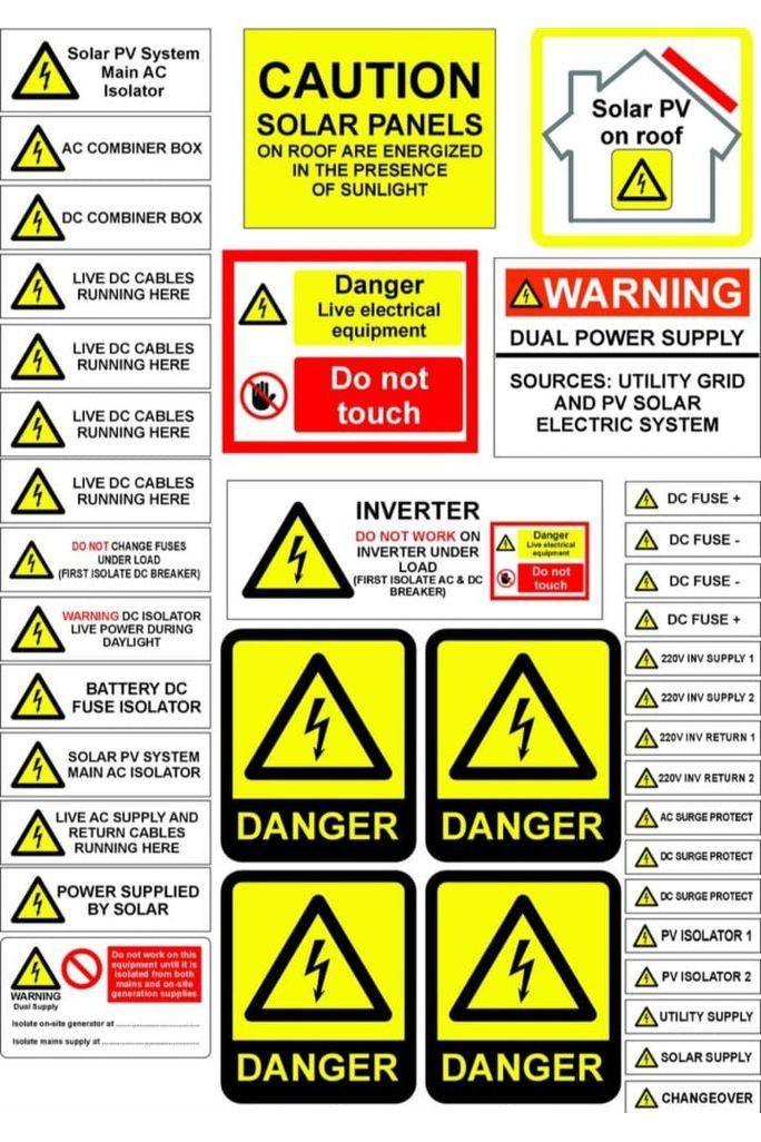 PV stickers and Warning labels - Elite Renewable Solutions
